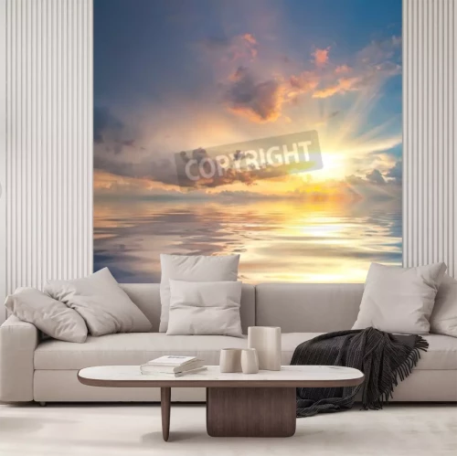 Papier peint  Beau, Coucher soleil, mer, reflet, eau, majestueux, nuages, ciel