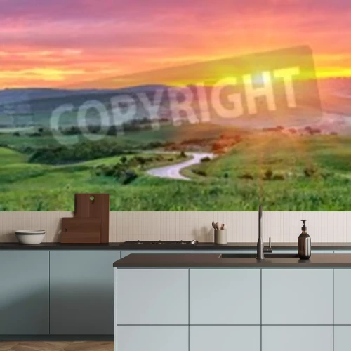 Papier peint  Lever de soleil sur un paysage toscan