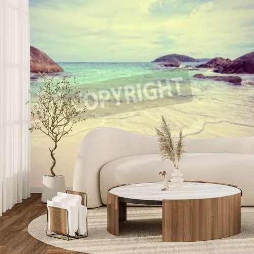 Papier peint  Plage et rochers au bord de la mer