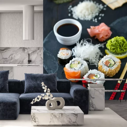 Papier peint  Sushi sur une assiette noire
