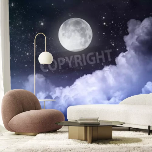 Papier peint  Nuages, lune et étoiles