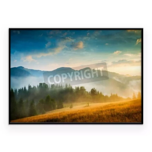 Poster  Montagnes enveloppées de brume au lever du soleil