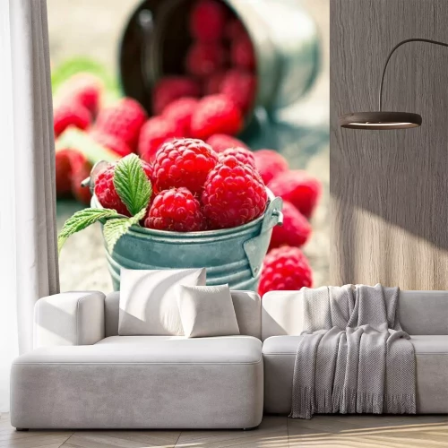 Papier peint  Framboises dans le petit seau