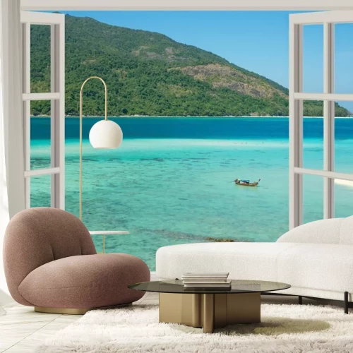 Papier peint  Vue de la fenêtre sur la mer tropicale