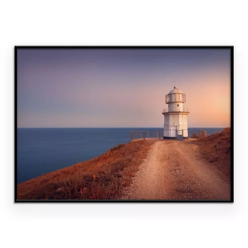 Poster  Beau, blanc, phare, océan, littoral, Coucher soleil Lan