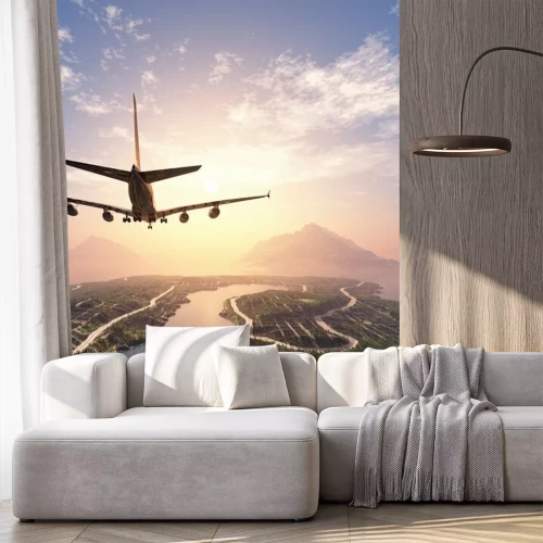 Papier peint  Un avion survolant une île