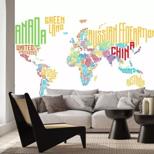 Papier peint  Carte du monde typographique composée de noms de pays