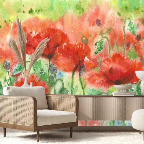 Papier peint  Coquelicots noirs peints à l'aquarelle