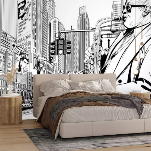 Papier peint  Portrait d'un saxophoniste monochrome