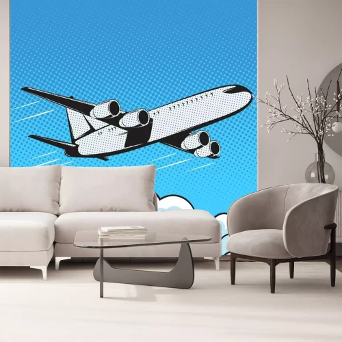 Papier peint  Un avion au-dessus des nuages façon pop art