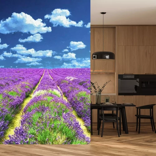 Papier peint  Un champ de lavande pittoresque avec des nuages