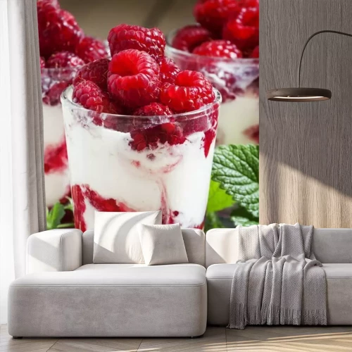 Papier peint  Dessert aux framboises et à la crème
