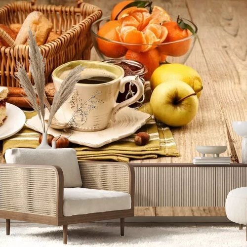 Papier peint  Petit-déjeuner avec café sur la table