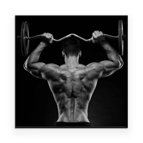 Poster  Homme musclé soulevant une barre d'haltères