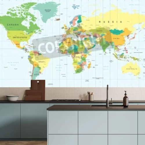 Papier peint  Carte du monde - illustration. Couleur et grille.