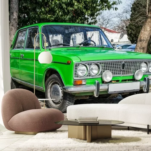 Papier peint  Une voiture rétro en vert
