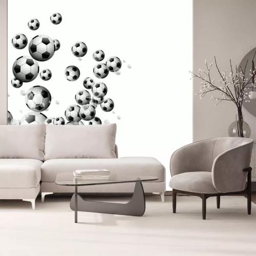 Papier peint  Ballons de football au soleil sur fond blanc
