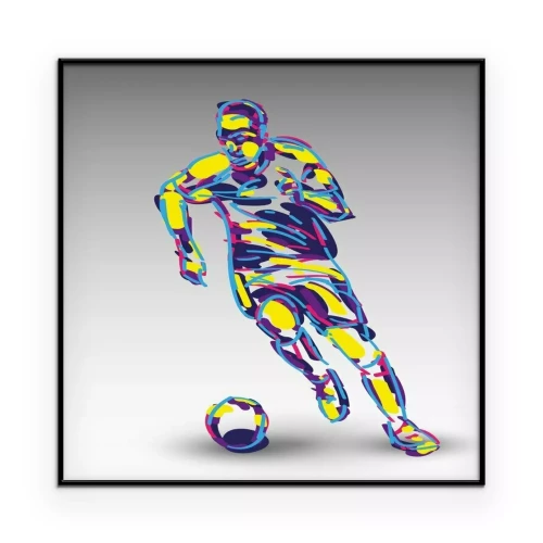 Poster  Image graphique représentant la silhouette colorée d'un joueur de football sur fond gris.