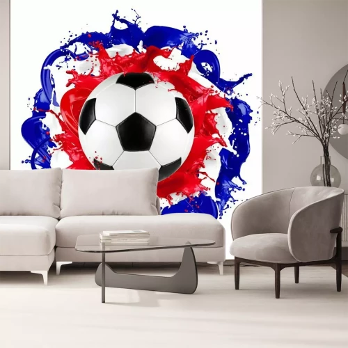 Papier peint  Un ballon de foot aux couleurs du drapeau français éclaboussures de peinture