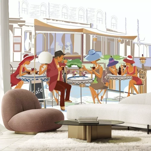 Papier peint  Un café de la vieille ville dans un style aquarelle