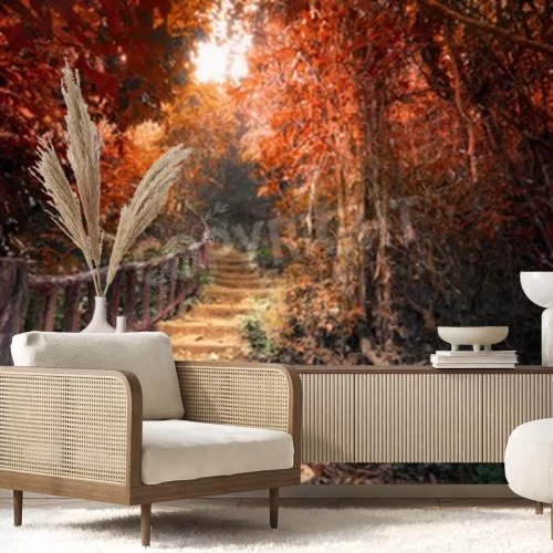 Papier peint  Arbres rouges d'automne