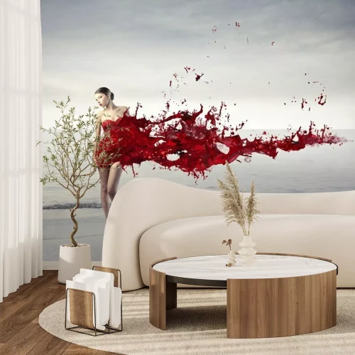 Papier peint  Femme en robe rouge abstraite