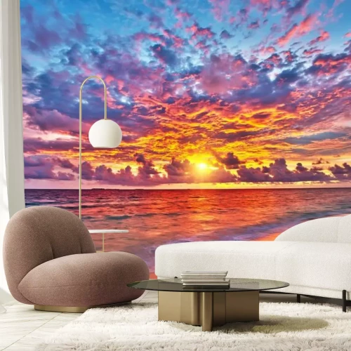 Papier peint  Coucher de soleil orange aux Maldives