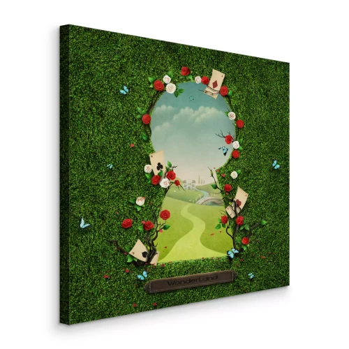 Tableau  Beau, vert, fond, roses, cartes, trou de serrure