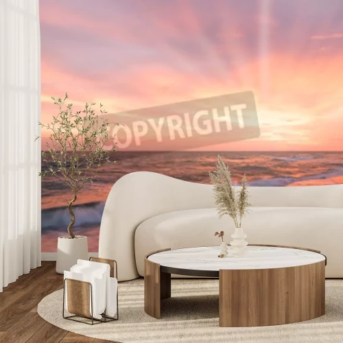 Papier peint  Lever de soleil rose et la mer