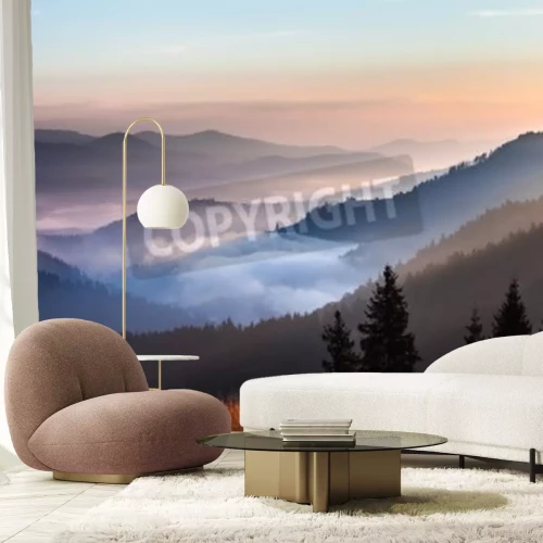 Papier peint  Lever de soleil depuis le sommet d'une montagne