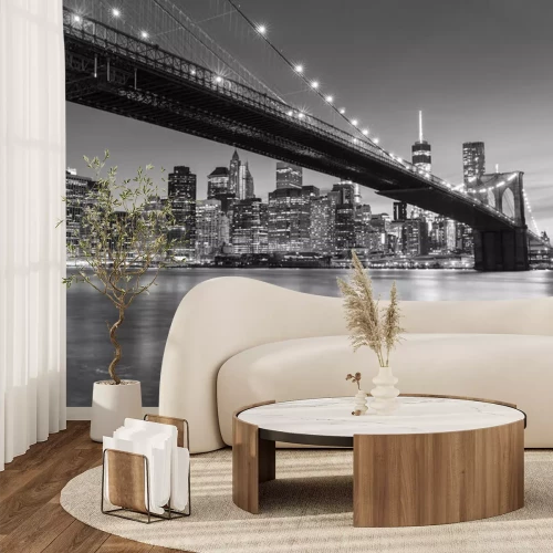 Papier peint  New York en noir et blanc avec le pont de Brooklyn