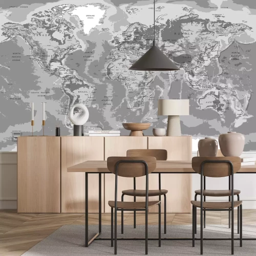 Papier peint  Carte du monde gris