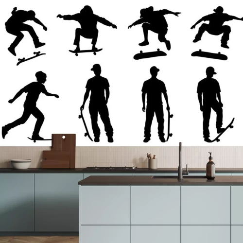 Sticker  Skateboard et silhouettes d'hommes