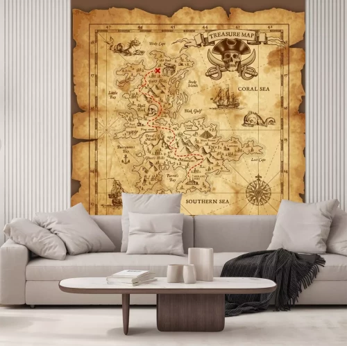 Papier peint  Carte de pirate avec une rose des vents menant au trésor