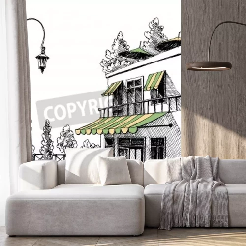 Papier peint  Dessin d'un café français