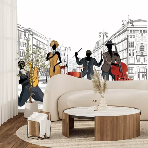 Sticker  Série des rues avec des musiciens dans la vieille ville.