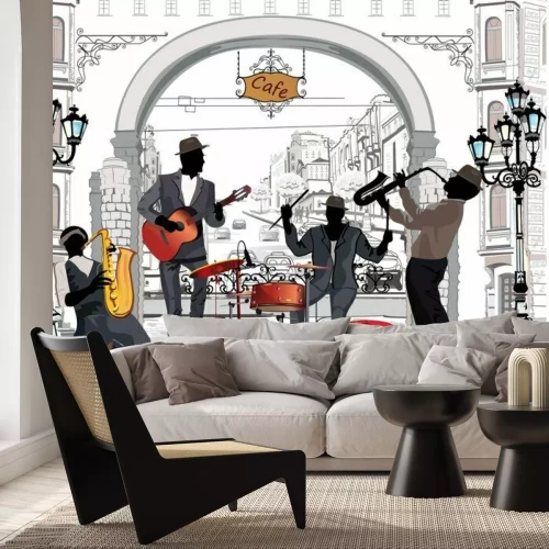 Sticker  Série des rues avec des musiciens dans la vieille ville.