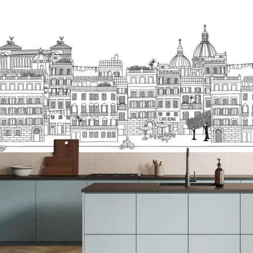 Sticker  Seamless, bannière, romain, Horizon, main, dessiné, noir, blanc, Illustration