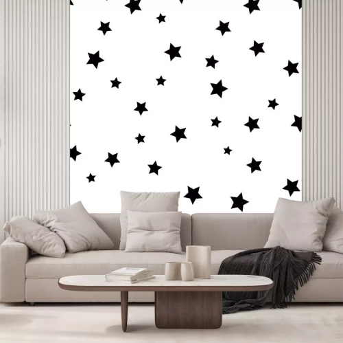 Sticker  Étoile modèle sans couture. Rétro fond noir et blanc. Éléments chaotiques. Résumé, géométrique, FORME, texture. Effet du ciel. Conception, modèle, pour, papier peint, emballage, tissu, textile
