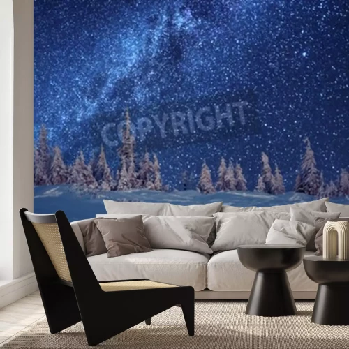 Papier peint  Forêt d'hiver et étoiles