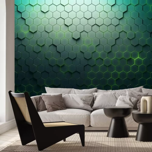 Papier peint  Un motif 3D en nids d'abeilles verts
