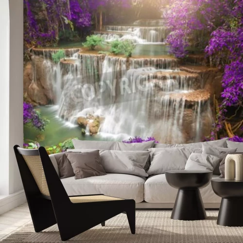 Papier peint  Chute d'eau dans la forêt en automne