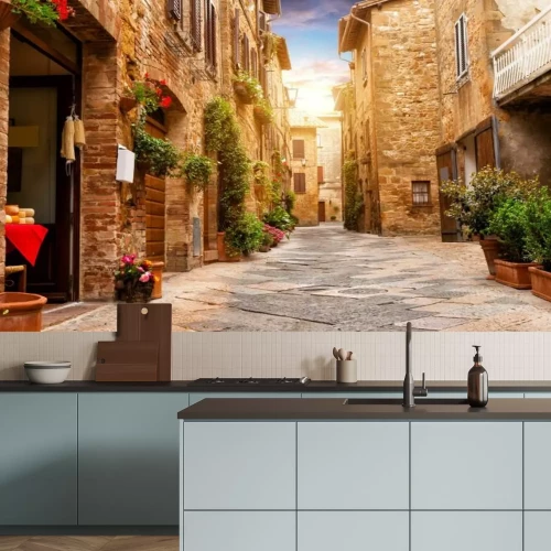 Papier peint  Coloré, rue, Pienza, Toscane, Italie