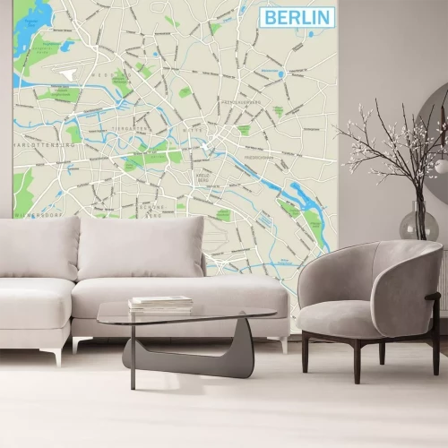 Sticker  Carte de Berlin et les icônes de navigation Plan de rue de vecteur très détaillé de Berlin. Il comprend: - les rues - les parcs - les noms des sous-districts - les noms d'objets aquatiques