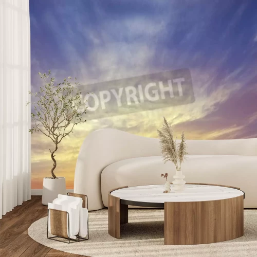 Papier peint  Ciel illuminé avec des nuages blancs