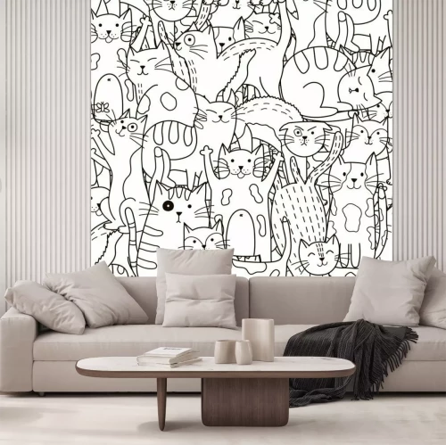 Papier peint  Chats divers tonalité noire