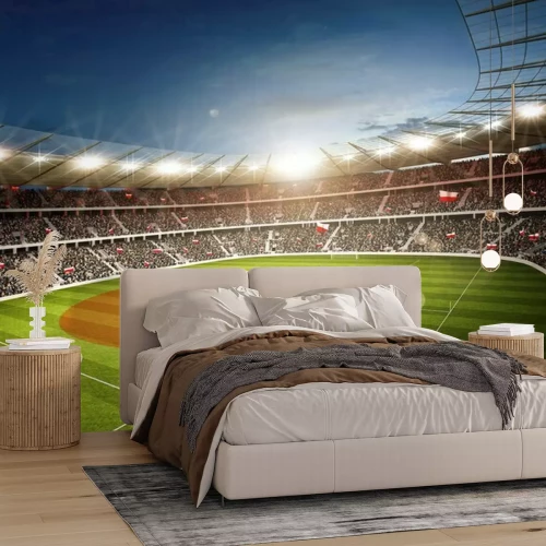 Papier peint  Stade de football avec drapeaux polonais Drapeaux