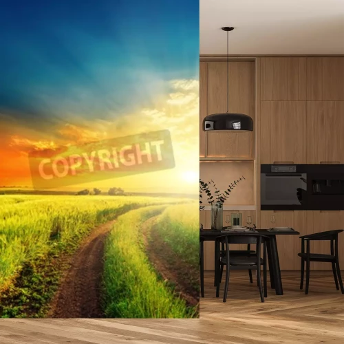 Papier peint  Ciel au-dessus d'un champ vert