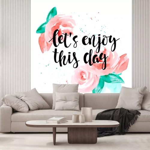 Sticker  Profitez de ce jour - citation de motivation et roses.