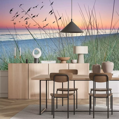 Papier peint  Plage de gazon et mer